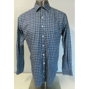 Mens Peter Millar Button Front Shirt Size L Cotton Long‎ Sleeve Dark Light Blue